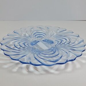 Vintage Cambridge Caprice Moonlight Blue 4-Toed Torte Plate 11.5" Stem 300 Swirl